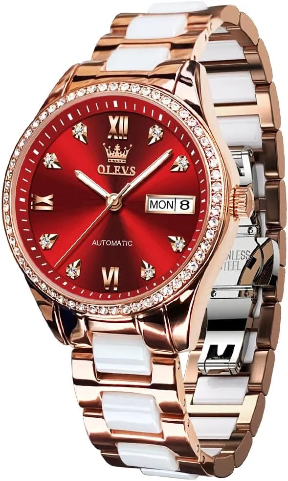 Automatic Women Watches Diamond Tourbillon Dress Wrist Watches Moon Phase college maturation diagnose Waterproof Luminous OLEVS 