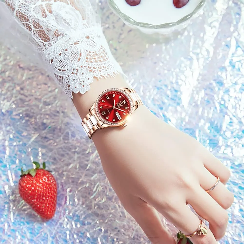 Automatic Women Watches Diamond Tourbillon Dress Wrist Watches Moon Phase college maturation diagnose Waterproof Luminous OLEVS 