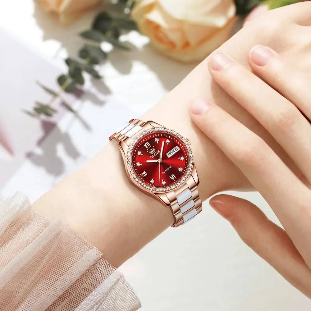 Automatic Women Watches Diamond Tourbillon Dress Wrist Watches Moon Phase college maturation diagnose Waterproof Luminous OLEVS 