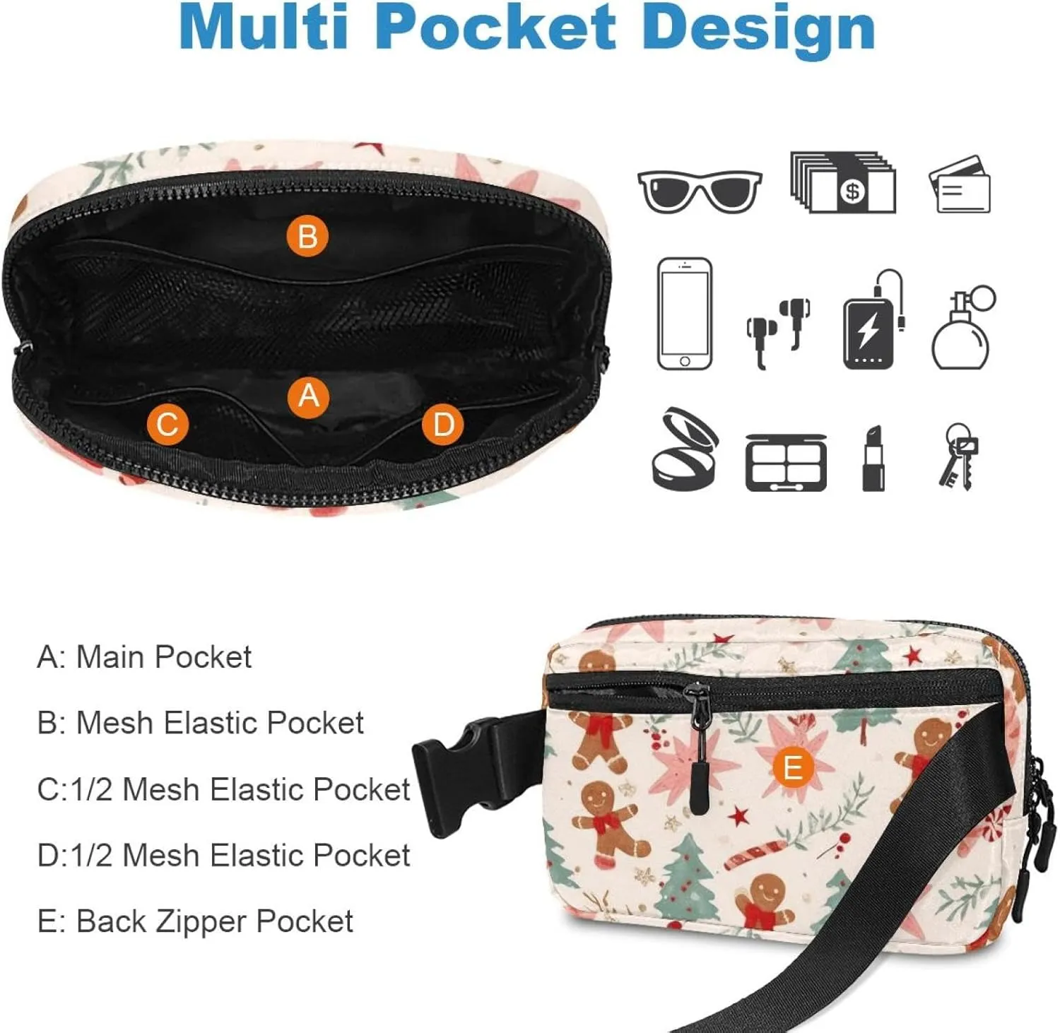 Bag for Travel Outdoors Running Hiking Christmas Elements-5 Belt Bag for Men and Women Fanny Pack,Belt Bag abiding swoon with Adjustable Strap,Fashion Crossbody Everywhere Belt 