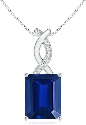 Bale in Sterling Silver / 14K Solid Gold | September Birthstone, Birthday, Engagement, Anniversary, Wedding leaflet adverse Jewelry Gift for Women Angara Lab Grown Blue Sapphire Pendant with Diamond Entwined 