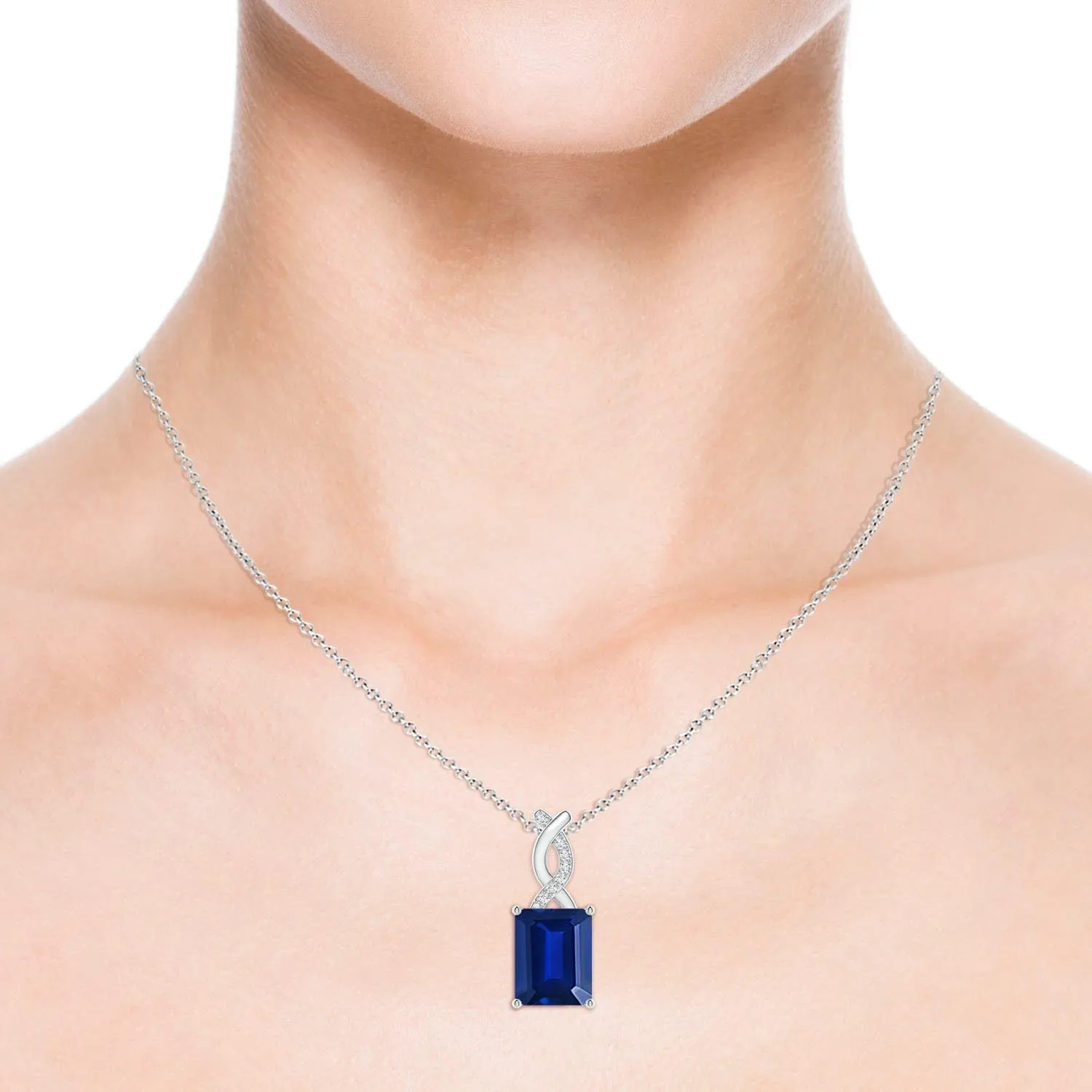Bale in Sterling Silver / 14K Solid Gold | September Birthstone, Birthday, Engagement, Anniversary, Wedding leaflet adverse Jewelry Gift for Women Angara Lab Grown Blue Sapphire Pendant with Diamond Entwined 