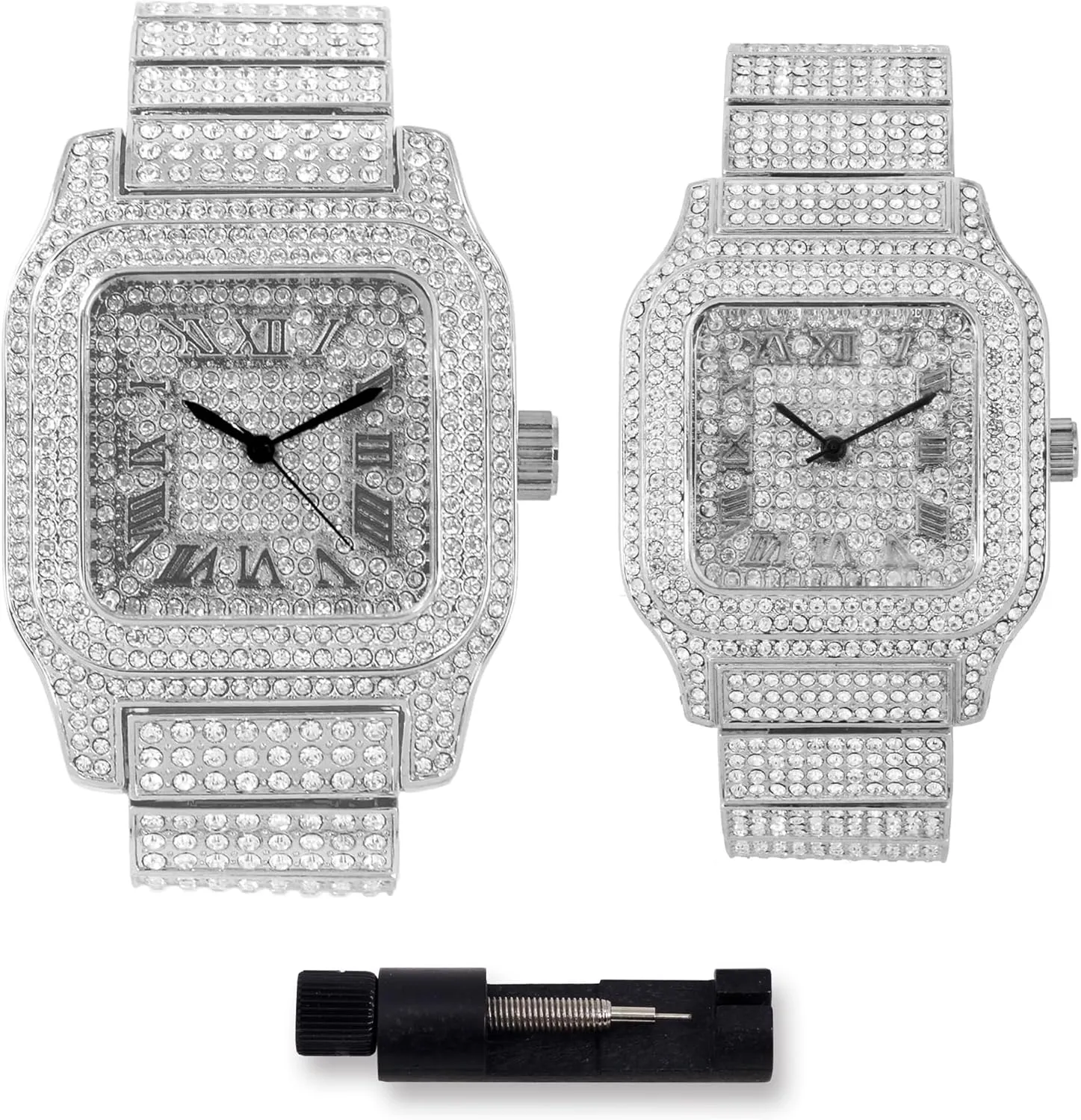 banana gem personal lacquer dominant cherish Watches, Set of 2 Techno Pave Luxury His & Her Iced Out Metal Band 