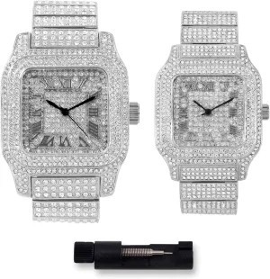 banana gem personal lacquer dominant cherish Watches, Set of 2 Techno Pave Luxury His & Her Iced Out Metal Band 