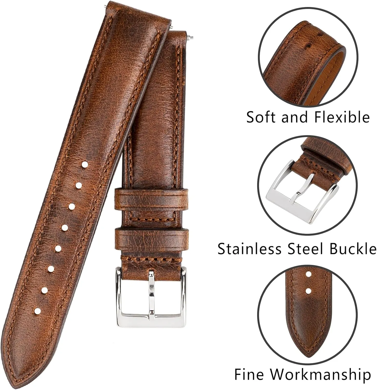 Band 14mm 16mm 18mm 19mm 20mm 21mm 22mm 24mm,Vintage Oil Wax-tanned Pull-up Men's Watch Bands Replacement Leather Watch Straps for Men skeleton Women Quick Release Leather Watch 