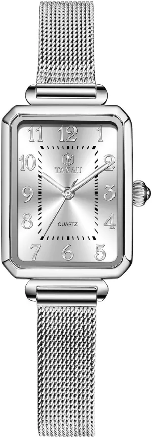 Band Dress Analog Quartz Women Silver Watch Rectangle Ladies Watches Small Face Arabic Numerals Reloj Mujer Women Watch tissue Mesh 
