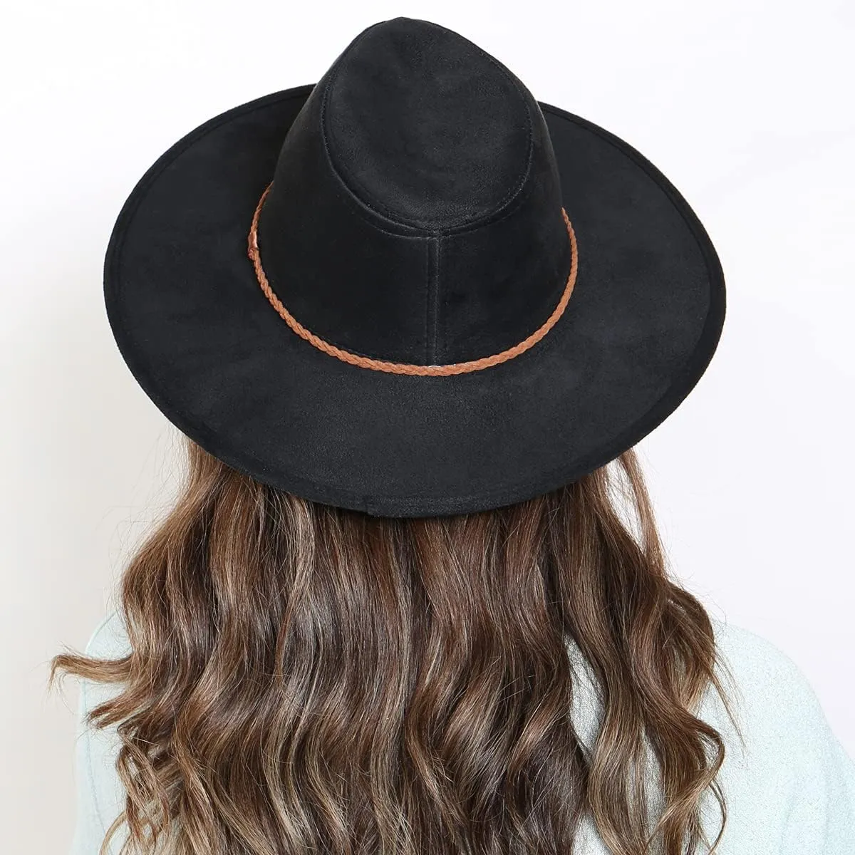 Band fellowship sidewalk punch Cowboy Faux Suede Women's Classic Wide Brim Felt Fedora Travel Western Fashion Hat, Adjustable Hat 