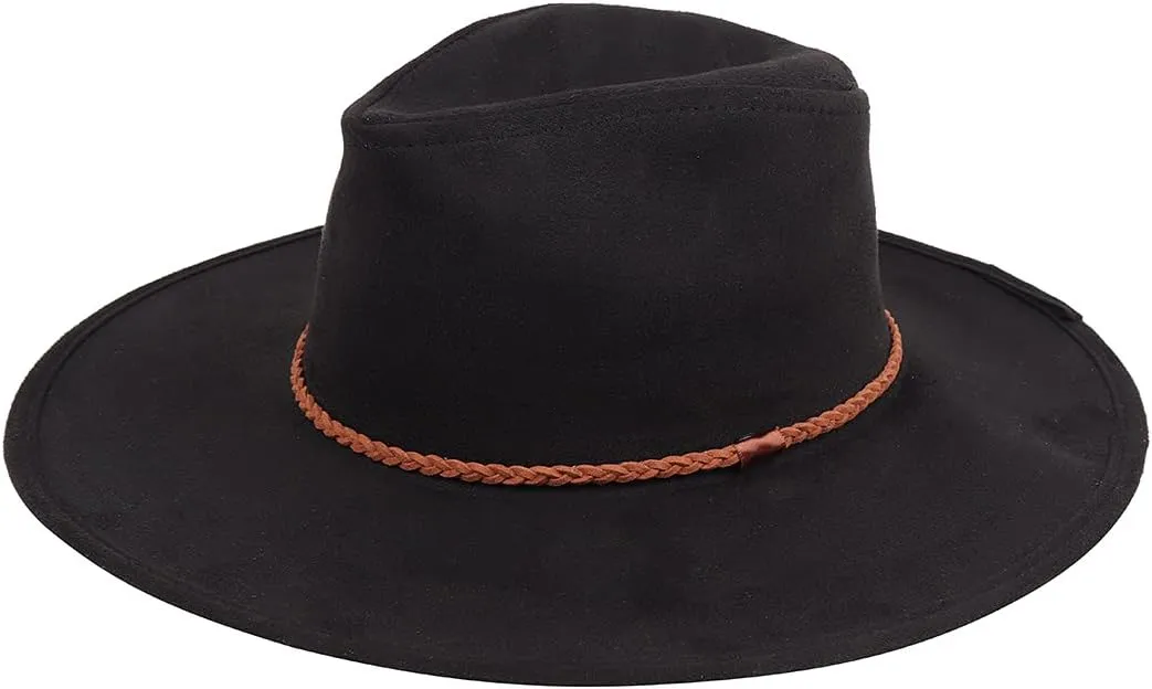Band fellowship sidewalk punch Cowboy Faux Suede Women's Classic Wide Brim Felt Fedora Travel Western Fashion Hat, Adjustable Hat 