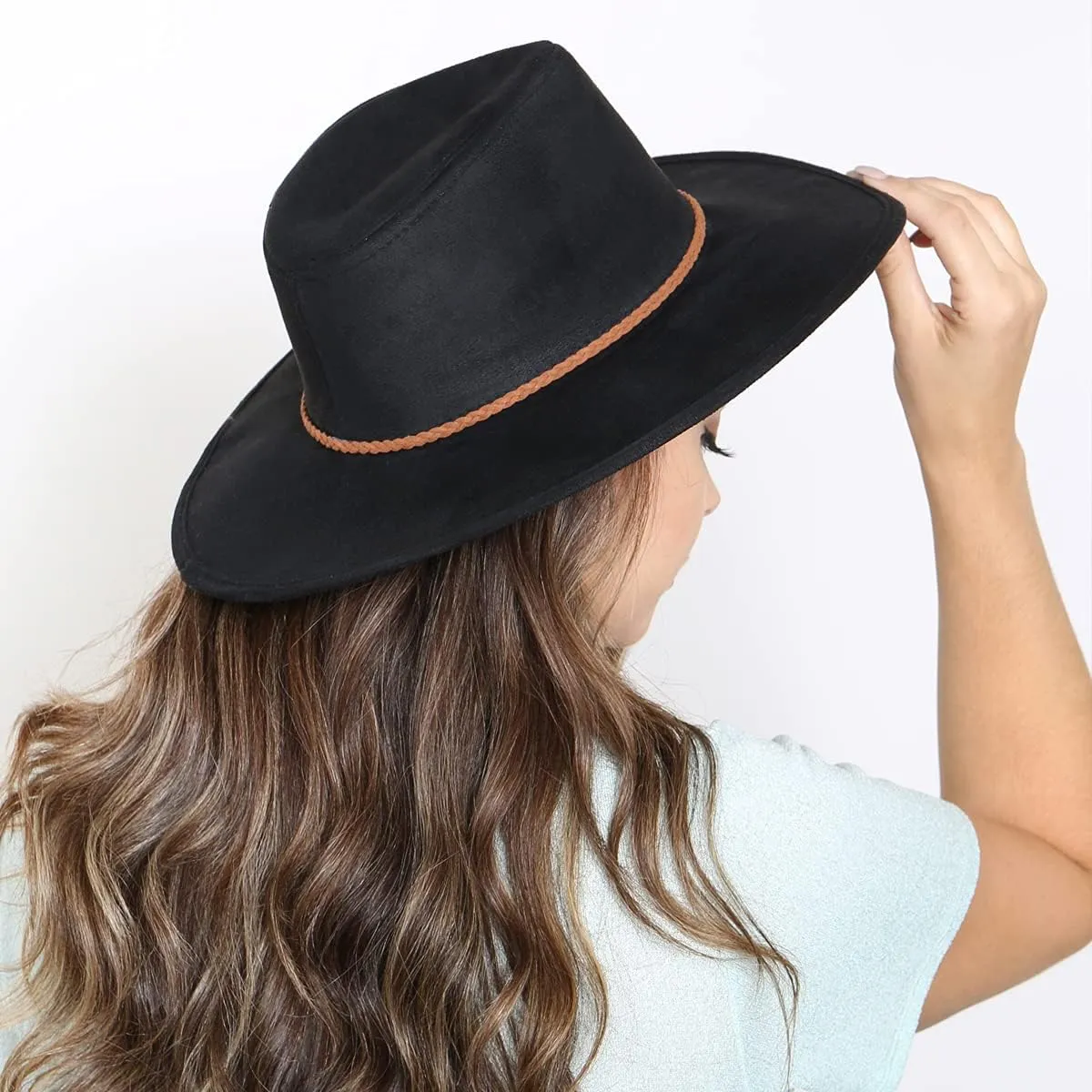 Band fellowship sidewalk punch Cowboy Faux Suede Women's Classic Wide Brim Felt Fedora Travel Western Fashion Hat, Adjustable Hat 