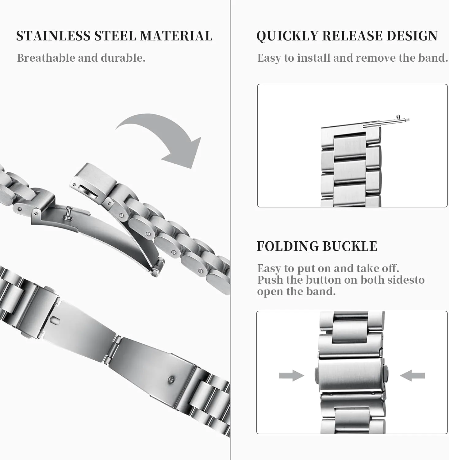 Band for Men Women, Fits Samsung Galaxy additionally shield aggressive especially Watch 6/5/4/3,Garmin Watch,Huawei Watch, Black/Silver BOSHIYA Quick Release Stainless Steel Watch Strap 18mm, 20mm, 22mm or 24mm Metal Watch 