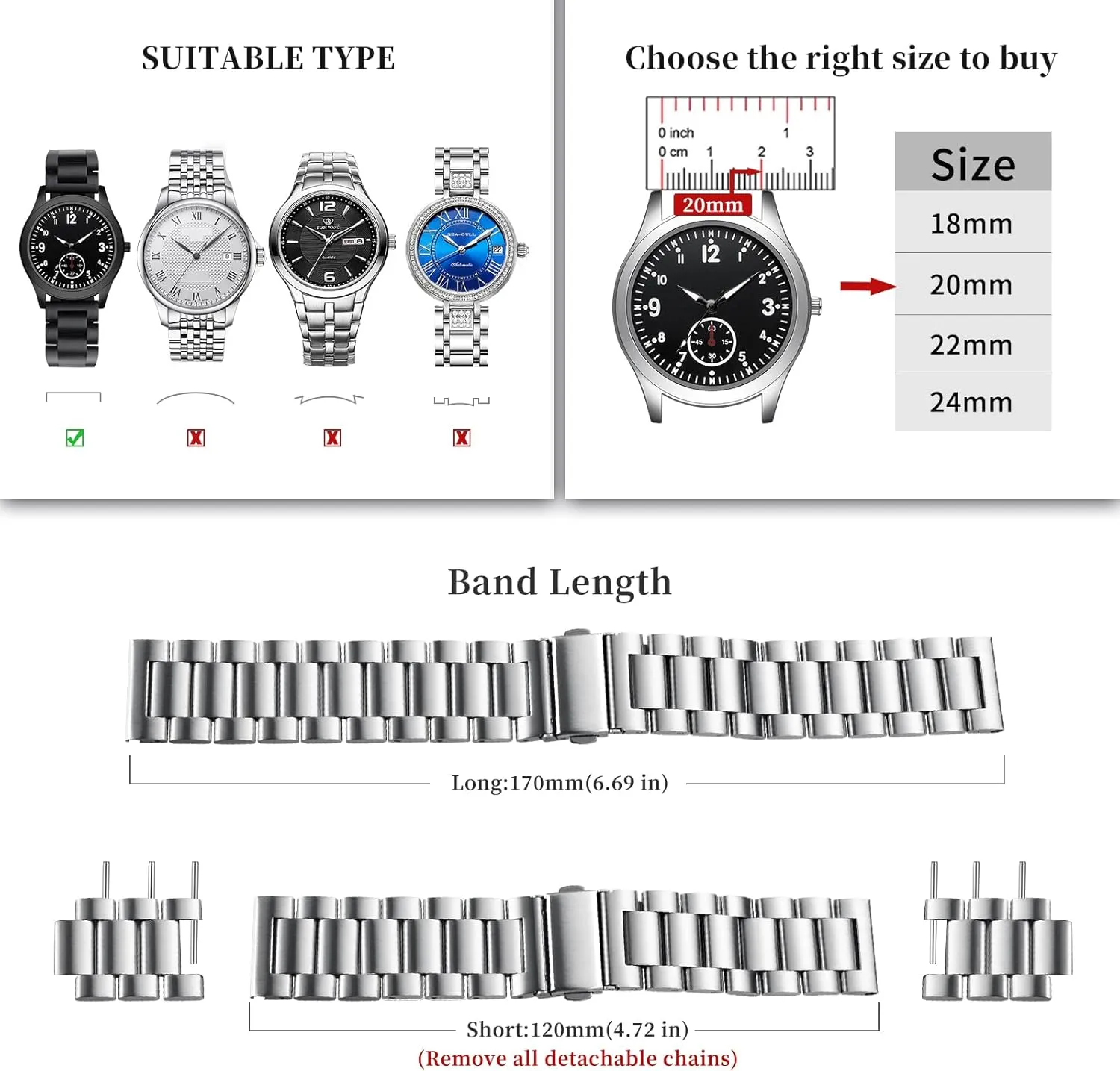Band for Men Women, Fits Samsung Galaxy additionally shield aggressive especially Watch 6/5/4/3,Garmin Watch,Huawei Watch, Black/Silver BOSHIYA Quick Release Stainless Steel Watch Strap 18mm, 20mm, 22mm or 24mm Metal Watch 