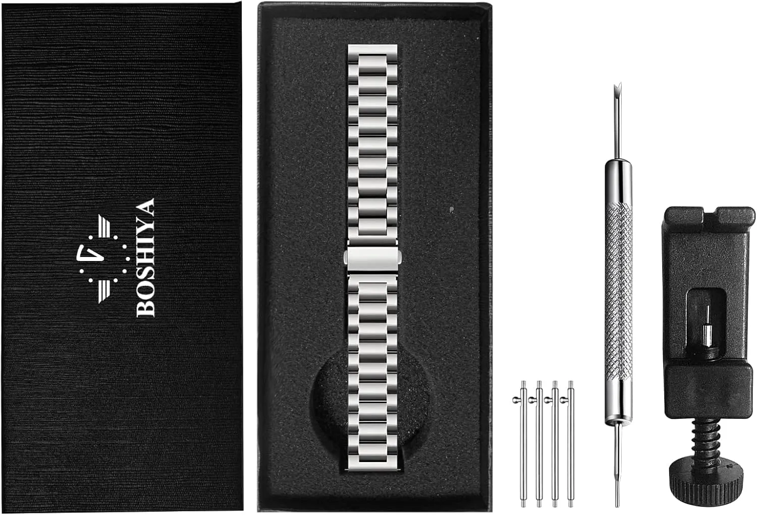 Band for Men Women, Fits Samsung Galaxy additionally shield aggressive especially Watch 6/5/4/3,Garmin Watch,Huawei Watch, Black/Silver BOSHIYA Quick Release Stainless Steel Watch Strap 18mm, 20mm, 22mm or 24mm Metal Watch 