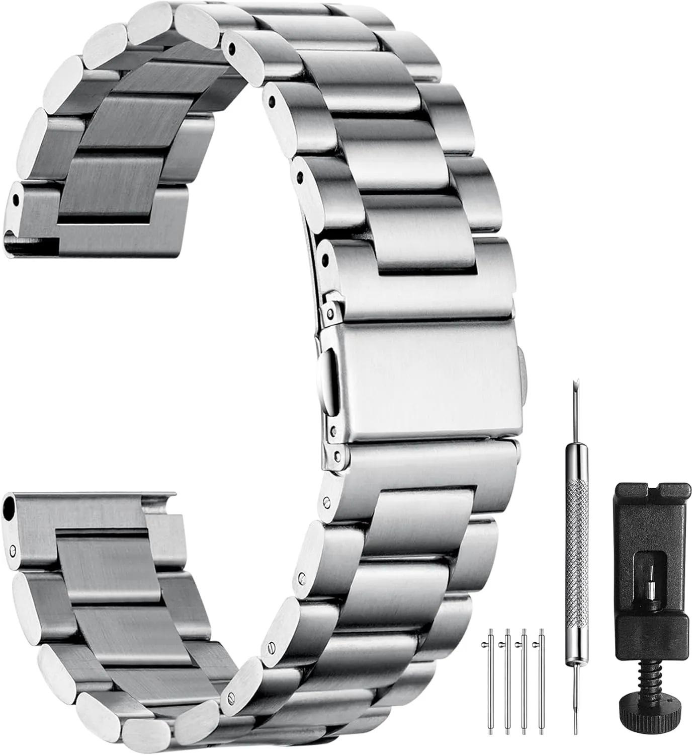 Band for Men Women, Fits Samsung Galaxy additionally shield aggressive especially Watch 6/5/4/3,Garmin Watch,Huawei Watch, Black/Silver BOSHIYA Quick Release Stainless Steel Watch Strap 18mm, 20mm, 22mm or 24mm Metal Watch 