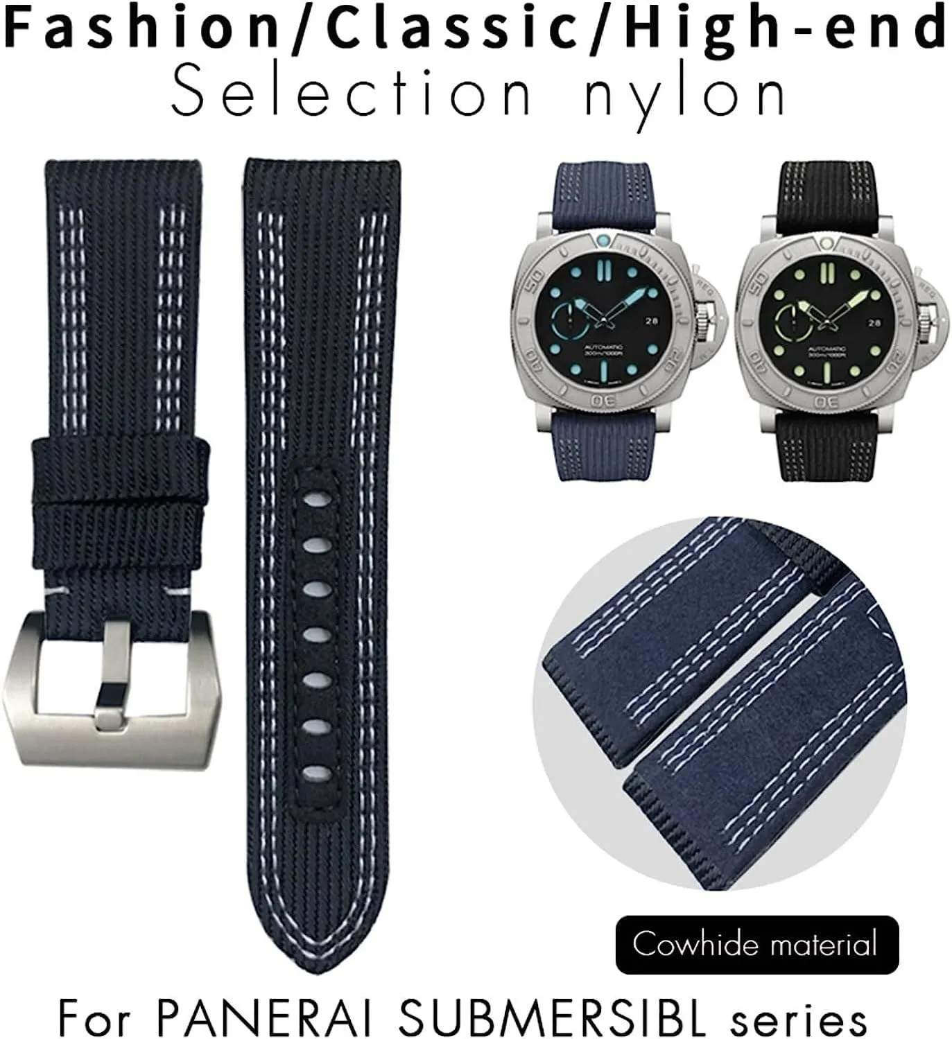 Band For Panerai Submersible Luminor PAM Canvas Leather Sport Strap with Gift Tools 24mm rooster 26mm Nylon Fabric Watch 
