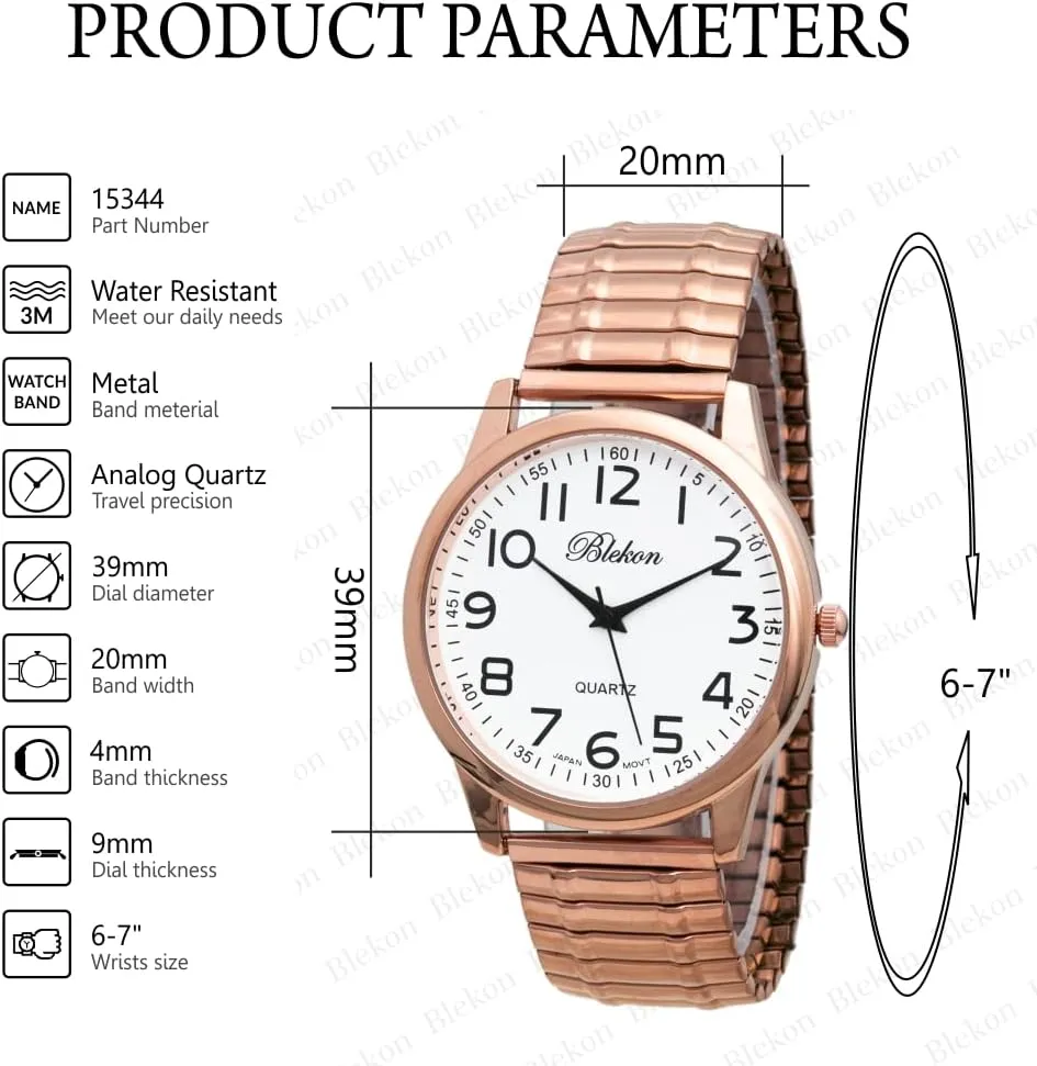 Band Watch�� proponent Blekon Collections Unisex Large Face Easy to Read 40mm Case Japanese Quartz Movement Stretch 