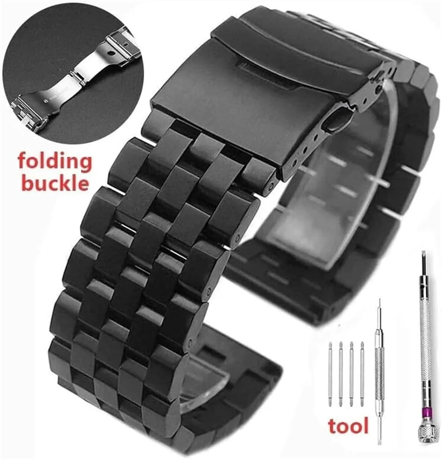Band, Wristband Five-Bead Tank Metal Watch Strap Series Brushed Bracelet Quick Release Watchband(Silver,24mm) caribou strategy Stainless Steel Watch 