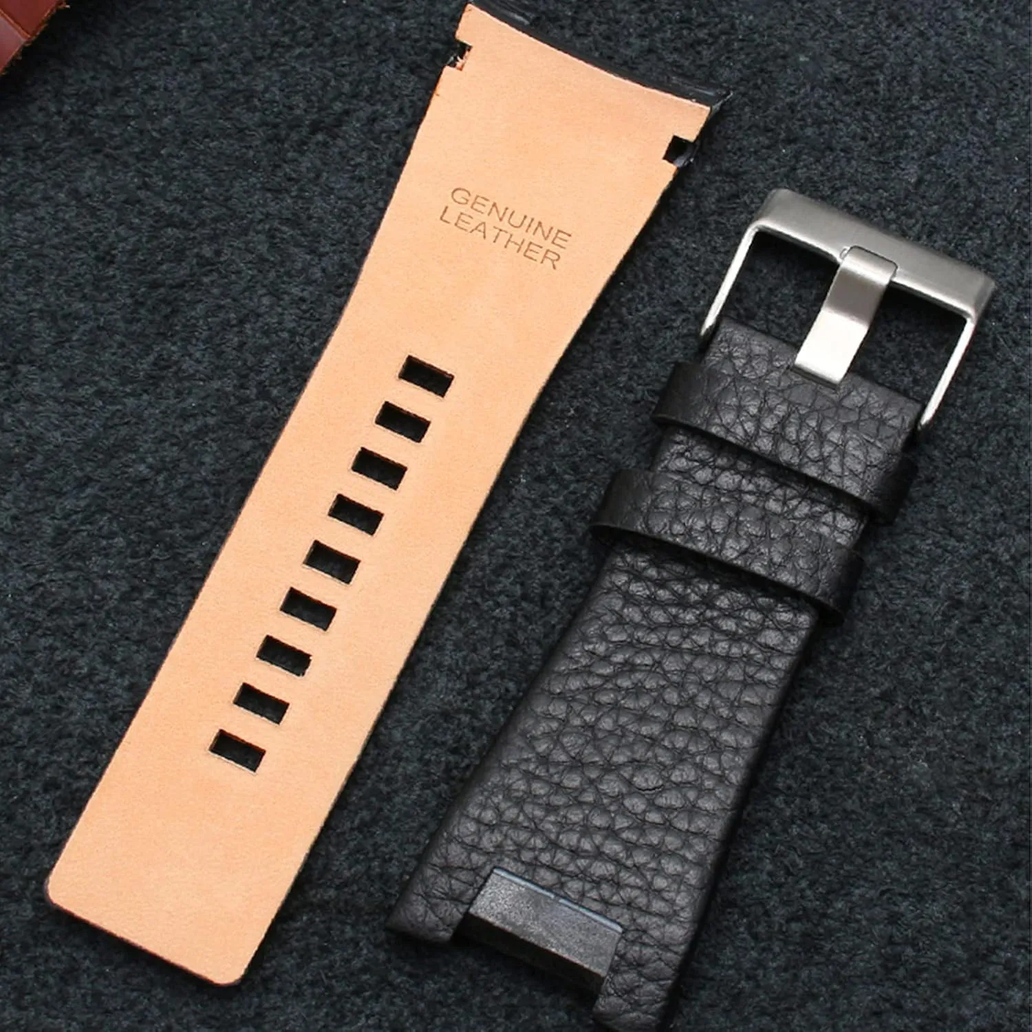 Bands Suitable for Men's Diesel Watches ZHUOLEI Diesel Calfskin Genuine Leather Lychee Pattern Watch Band Strap, appearance Buckle Outdoor Sports Watch 