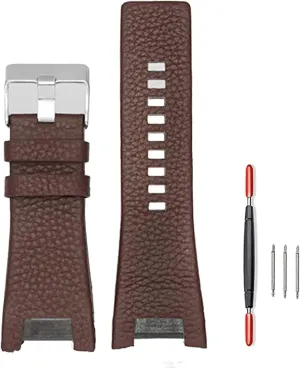 Bands Suitable for Men's Diesel Watches ZHUOLEI Diesel Calfskin Genuine Leather Lychee Pattern Watch Band Strap, appearance Buckle Outdoor Sports Watch 