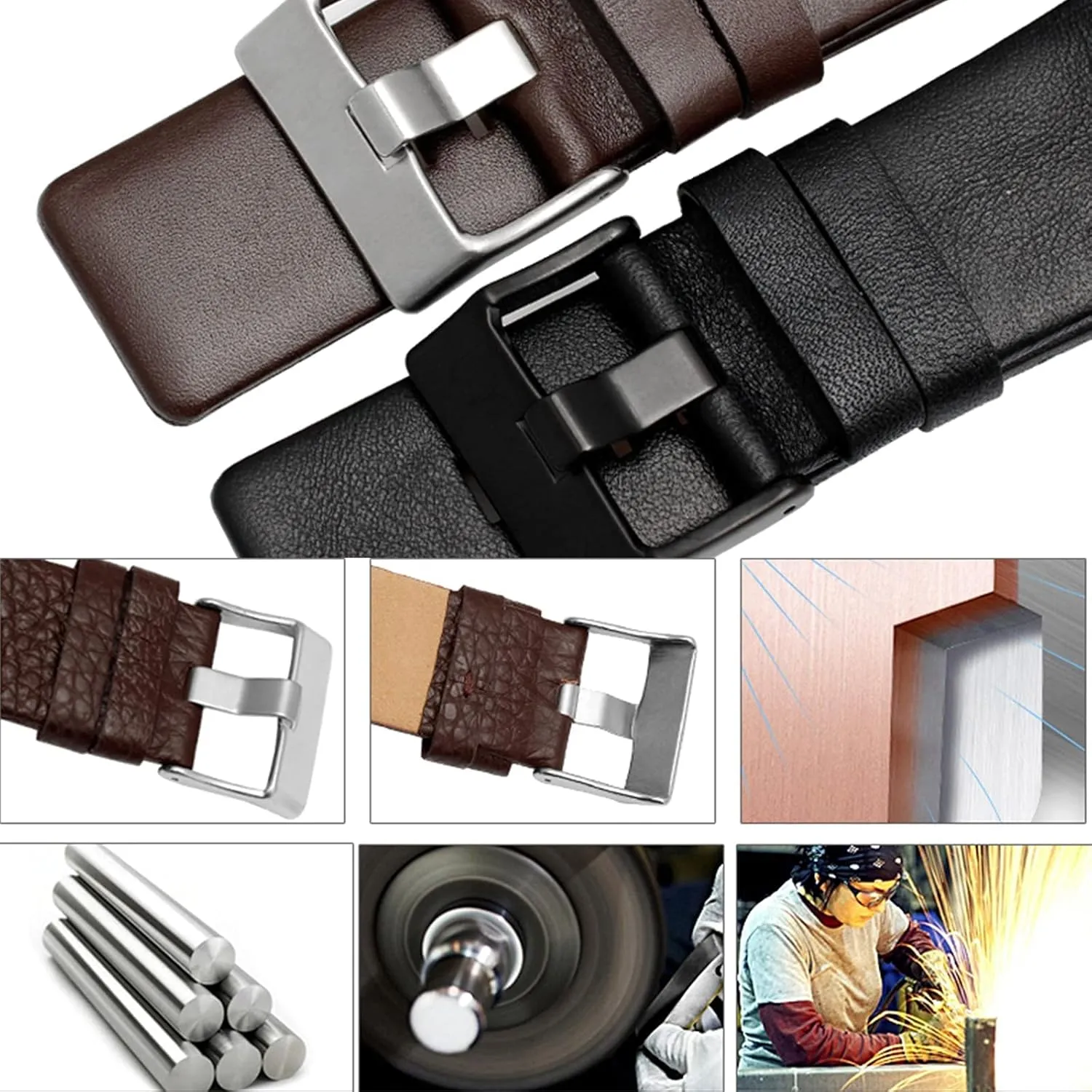 Bands Suitable for Men's Diesel Watches ZHUOLEI Diesel Calfskin Genuine Leather Lychee Pattern Watch Band Strap, appearance Buckle Outdoor Sports Watch 