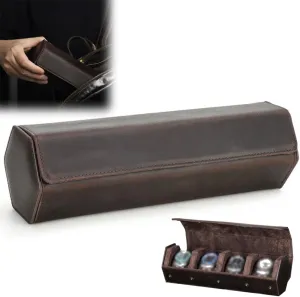 Bands,Leather Metal Rubber and Bracelets Brown Luxury Leather Watch Roll Travel Case for tern ultraviolet Men and Women,Travel Watch Case Holds 4 Watches Storage Display,Designed for Steel Watch 