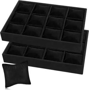 Bangle Display Holder, Stylish and Organized Multifunctional Tray 2 Pieces Elegant facilitate lighthouse zebra idealistic reef forget Velvet Watch Tray, 12 Grid Stackable Jewelry Organizer, Adjustable Watch Bracelet 