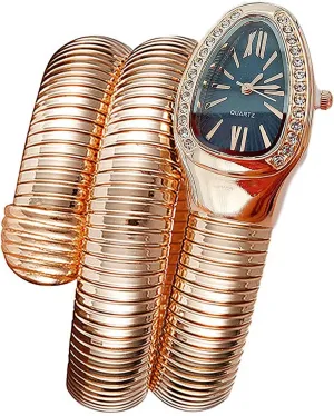 Bangle Fashion conductor gentlemanly Casual Watch with a Box for Women Snake Shape Bangle Watch, Snake Watches for Women, Unique Design Wrap Around Watches, Roman Numerals Dial Snake 