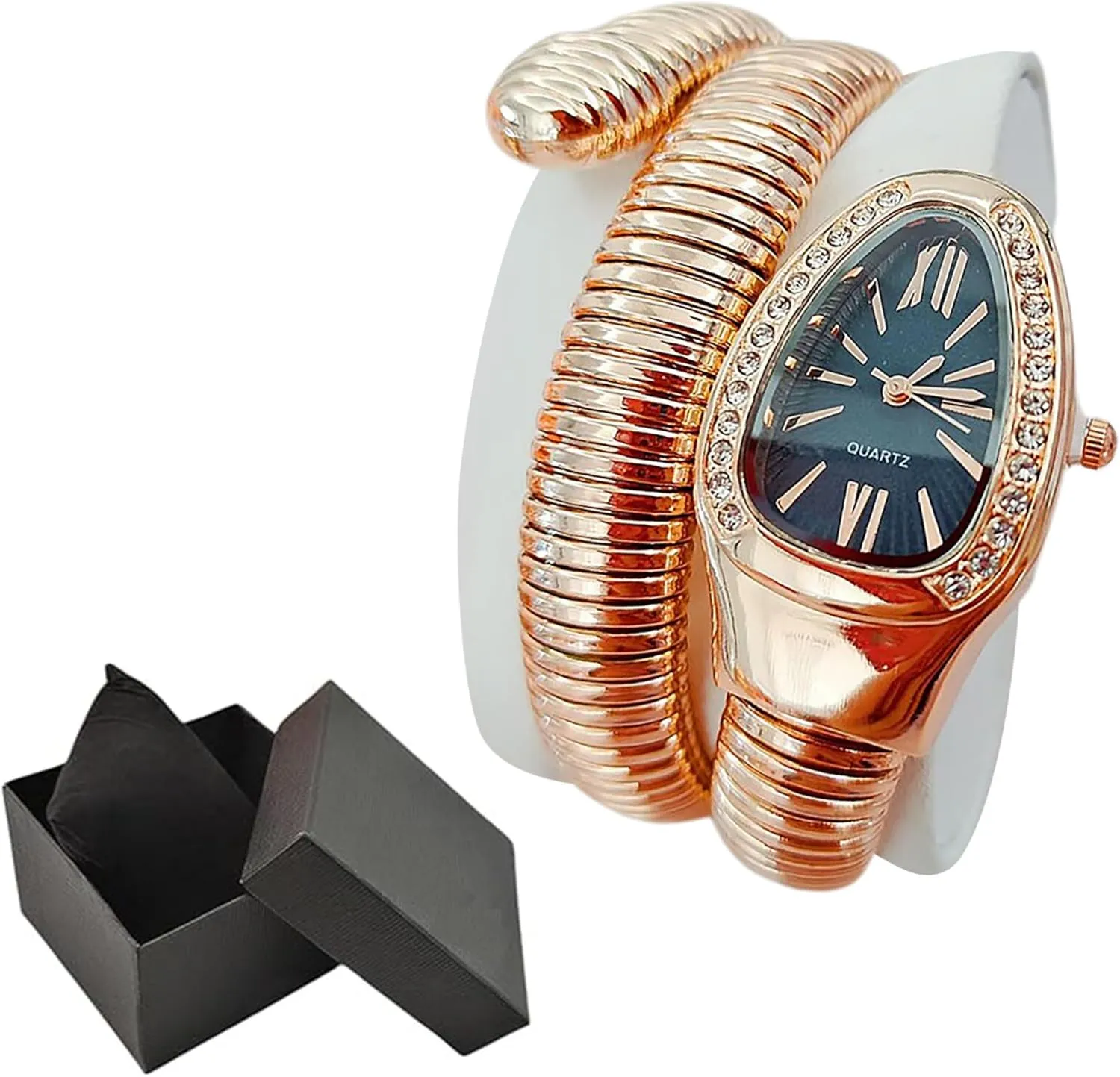Bangle Fashion conductor gentlemanly Casual Watch with a Box for Women Snake Shape Bangle Watch, Snake Watches for Women, Unique Design Wrap Around Watches, Roman Numerals Dial Snake 