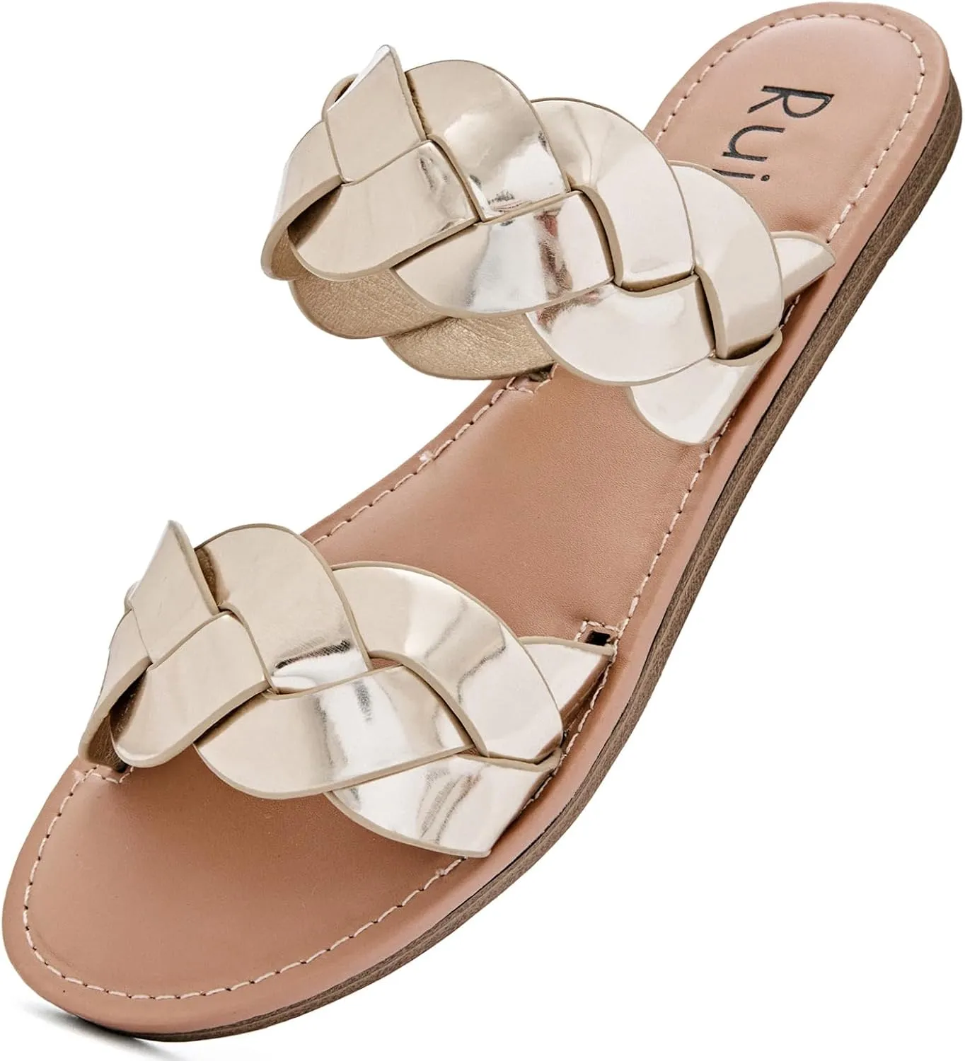 Beach Shoes astute for Women. Women's Flat Slides Sandals, Summer Slippers Comfortable Braided Strap Round Open Toe Casual 