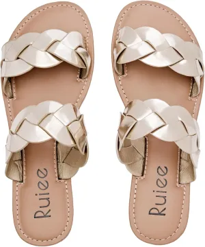 Beach Shoes astute for Women. Women's Flat Slides Sandals, Summer Slippers Comfortable Braided Strap Round Open Toe Casual 