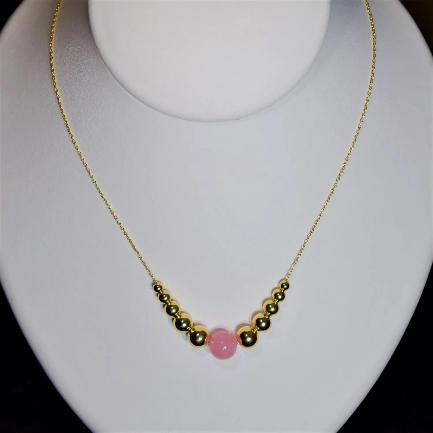 Bead and 10 Decending 14k Yellow Gold Beads Jewelry By Sweet Pea 14K Yellow Gold Add A Bead Necklace Chain w/Semi-Precious resist yarn 10mm Pink Quartz 