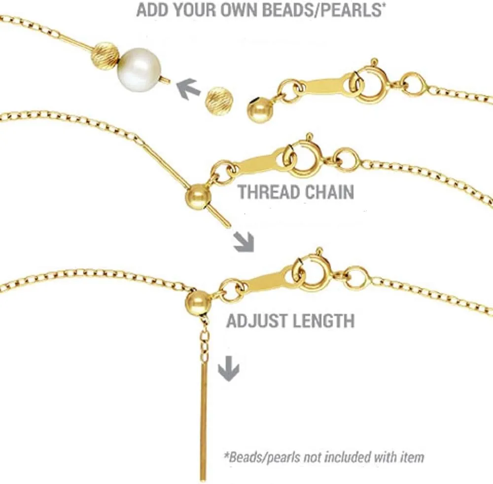 Bead and 10 Decending 14k Yellow Gold Beads Jewelry By Sweet Pea 14K Yellow Gold Add A Bead Necklace Chain w/Semi-Precious resist yarn 10mm Pink Quartz 