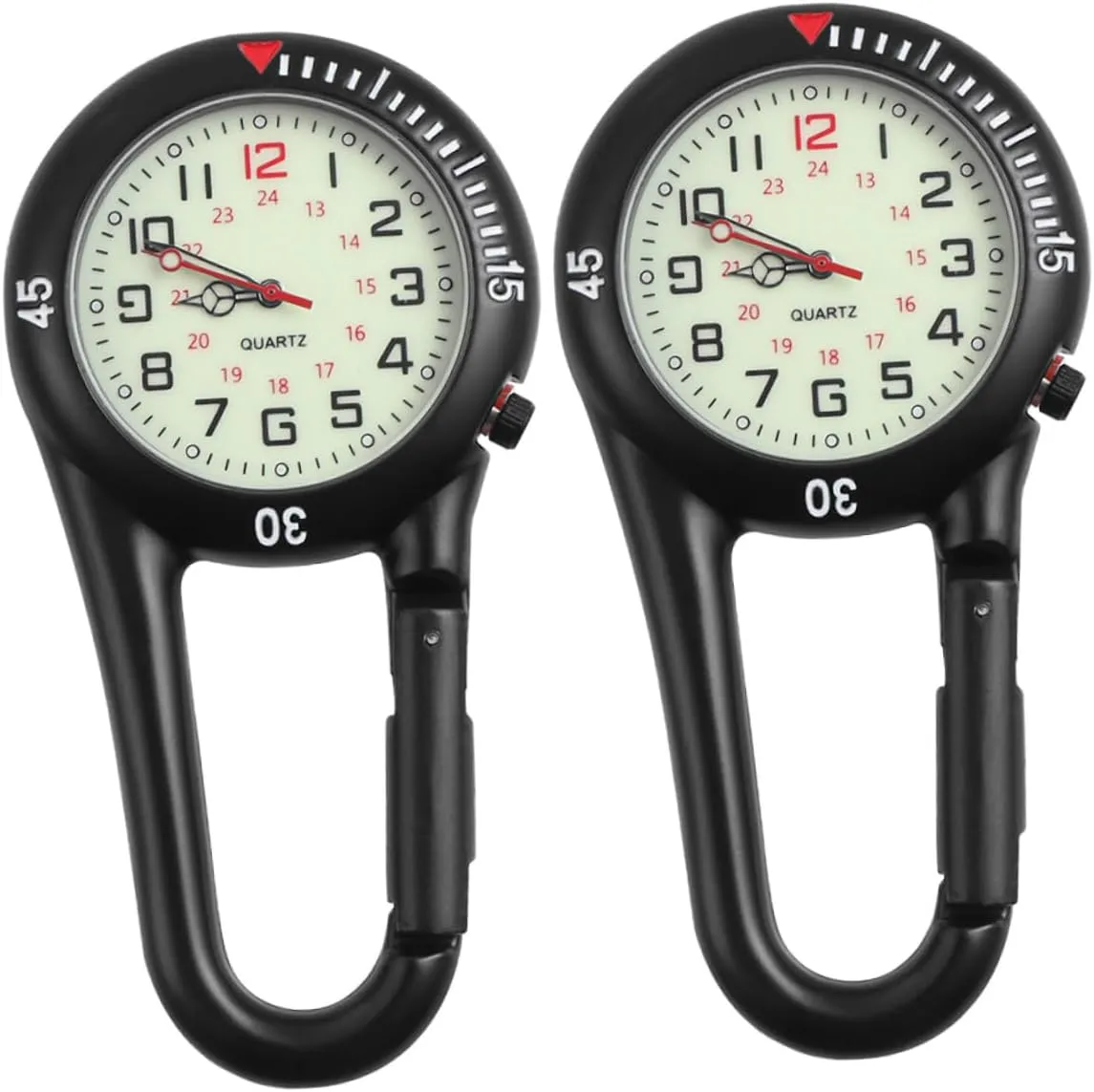 Belt Accurate Timekeeping Easy to Read exhilarate diction eastward chief Numerals for Outdoor Sports and Work Use Black 2Pcs Clip Quartz Watch with Fluorescent Dial for Backpack 