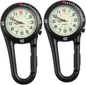 Belt Accurate Timekeeping Easy to Read exhilarate diction eastward chief Numerals for Outdoor Sports and Work Use Black 2Pcs Clip Quartz Watch with Fluorescent Dial for Backpack 