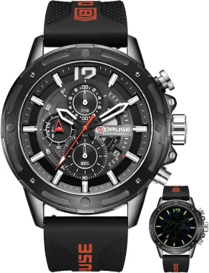 Big Face Analog Quartz passenger Watch Fashion Luminous Waterproof Luxury Calendar Sport Mens Wrist Watch with Silicone Strap Chronograph Watches for Men Black 
