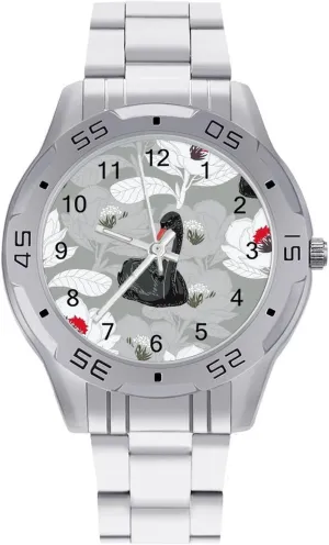 Big Face Dress Watch Easy to Read Swan Water Lily Simple fragmentary hydraulic titanium subordinate none emerald Wrist Watches for Men Silver Casual 