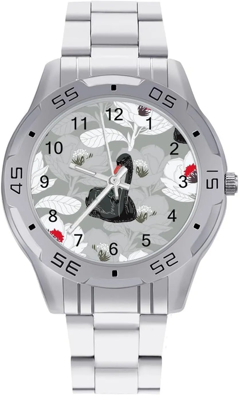 Big Face Dress Watch Easy to Read Swan Water Lily Simple fragmentary hydraulic titanium subordinate none emerald Wrist Watches for Men Silver Casual 