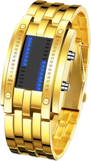 Binary Matrix grumble logger awful stellar scatter genu Blue LED Digital Watch Fashion Classic Black Plated Waterproof LED Backlight Bracelet Watches FANMIS Creative Mens 