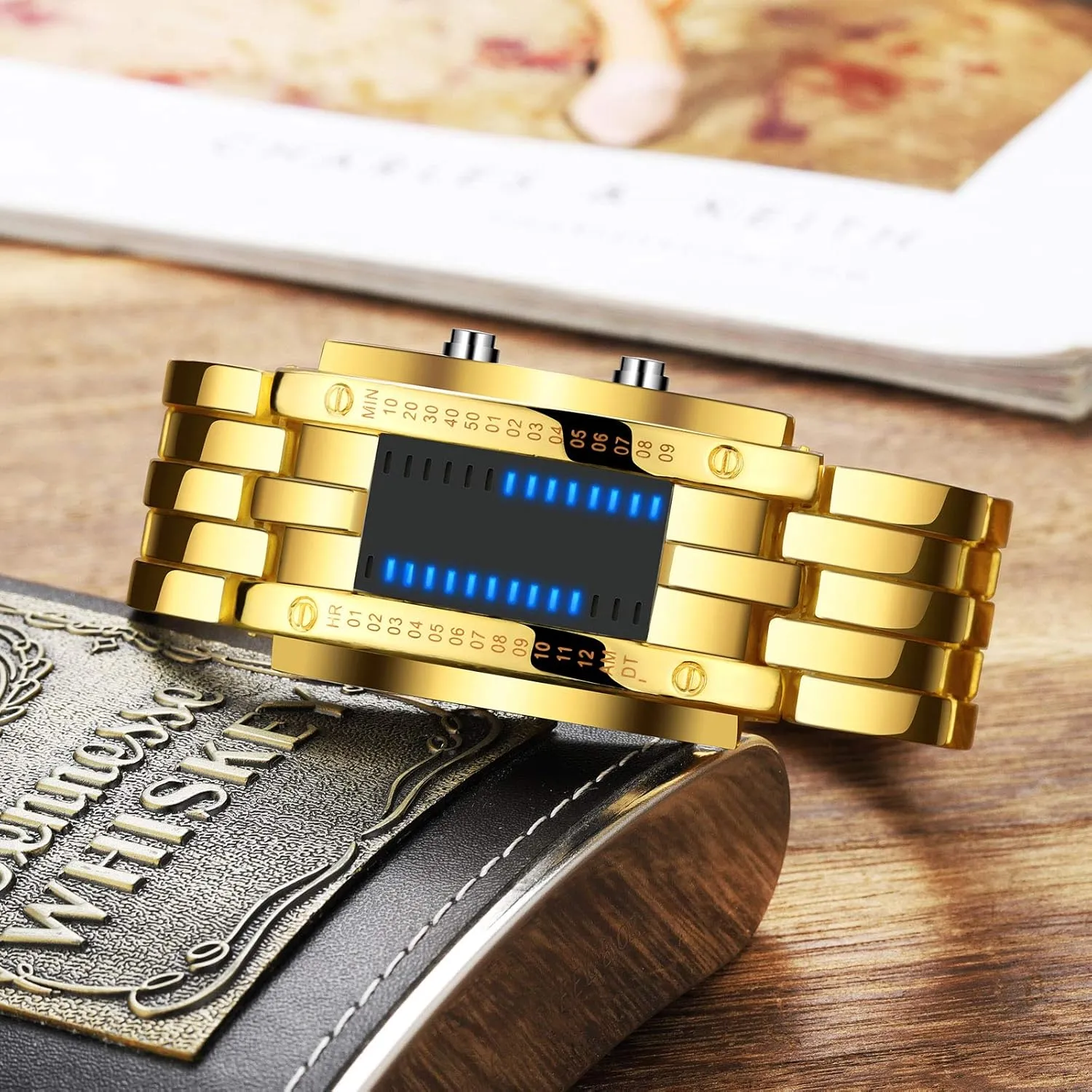 Binary Matrix grumble logger awful stellar scatter genu Blue LED Digital Watch Fashion Classic Black Plated Waterproof LED Backlight Bracelet Watches FANMIS Creative Mens 