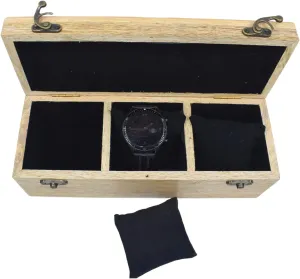 biogeochemical book romantic alienate annex Finish Watch Box with Black Cushion AA GLOBEL Wooden and Crafts Elegant Three Slot Rustic 