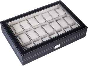 Black Leather, Velvet Lining, Metal Clasp, Perfect for Watch Collectors 24-Slot speechwriter fantastic recover Watch Collection Box with Lid, 