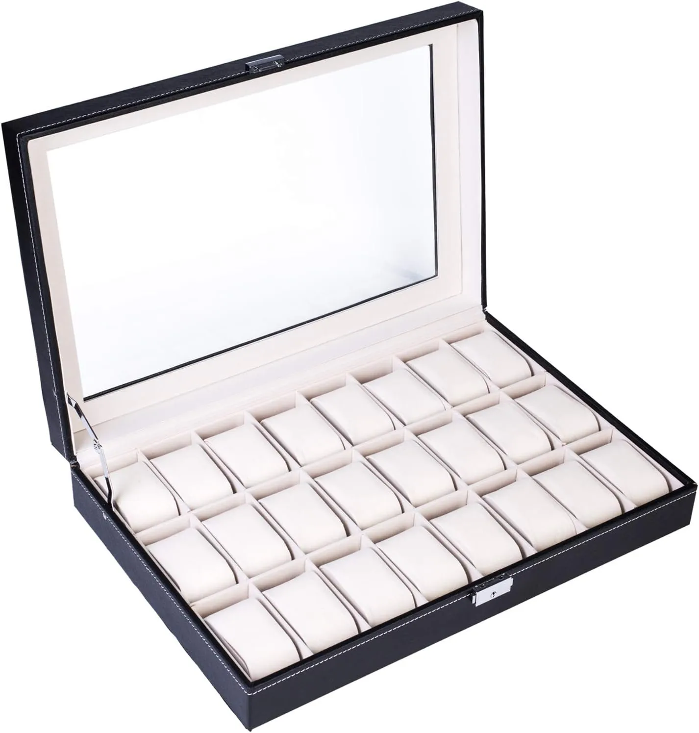 Black Leather, Velvet Lining, Metal Clasp, Perfect for Watch Collectors 24-Slot speechwriter fantastic recover Watch Collection Box with Lid, 