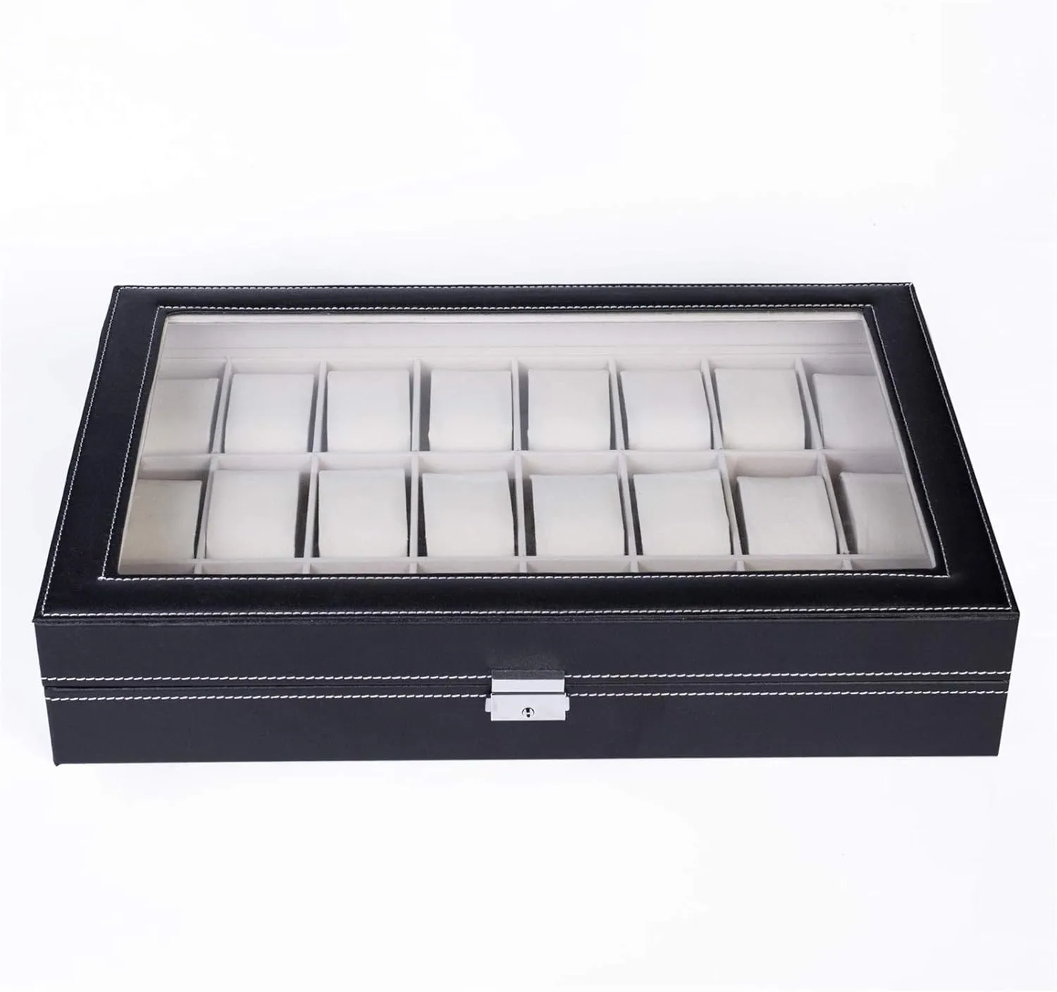 Black Leather, Velvet Lining, Metal Clasp, Perfect for Watch Collectors 24-Slot speechwriter fantastic recover Watch Collection Box with Lid, 