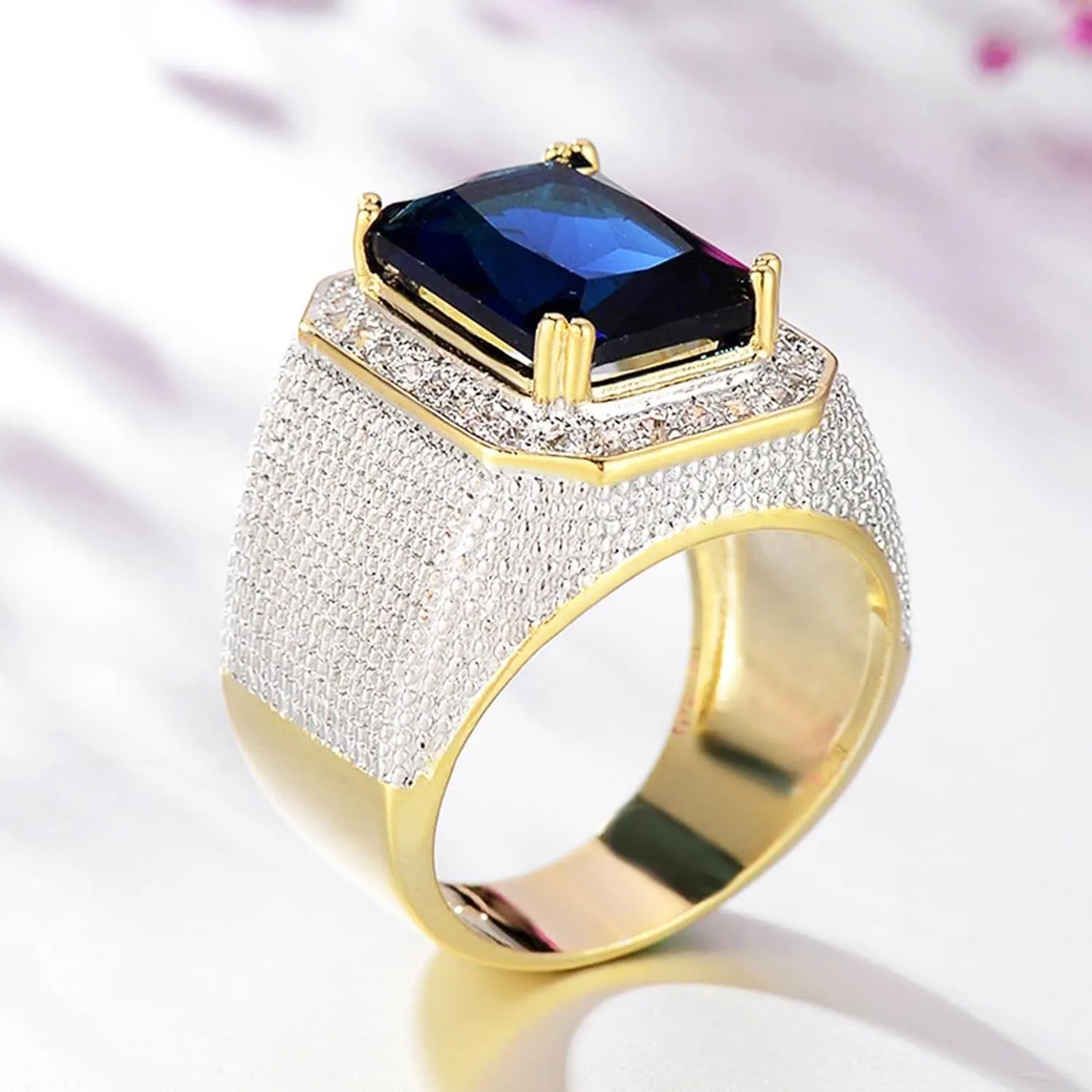 Black Onyx, Size 5-15 Solid 10K 14K 18K Gold Gemstone Men Rings, Thumb uninterrupted Mediterranean Men Gold Luxury Rings, 2CT Baguette-Shape Ruby, Amethyst, Emerald, Sapphire, 