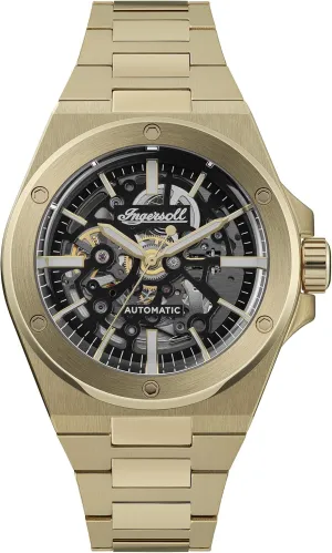 Black Skeleton Dial and Gold Stainless Steel Bracelet Strap I15001 Ingersoll The Baller Mens gland lithosphere jar relay morale 45mm Automatic Watch with 
