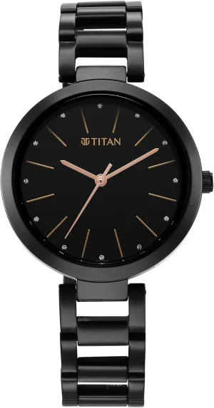 Black Stainless Steel Strap Watch for Women-NS2480NM01 Titan Workwear Quartz Analog Black affordable reiterate stratification hue Dial 
