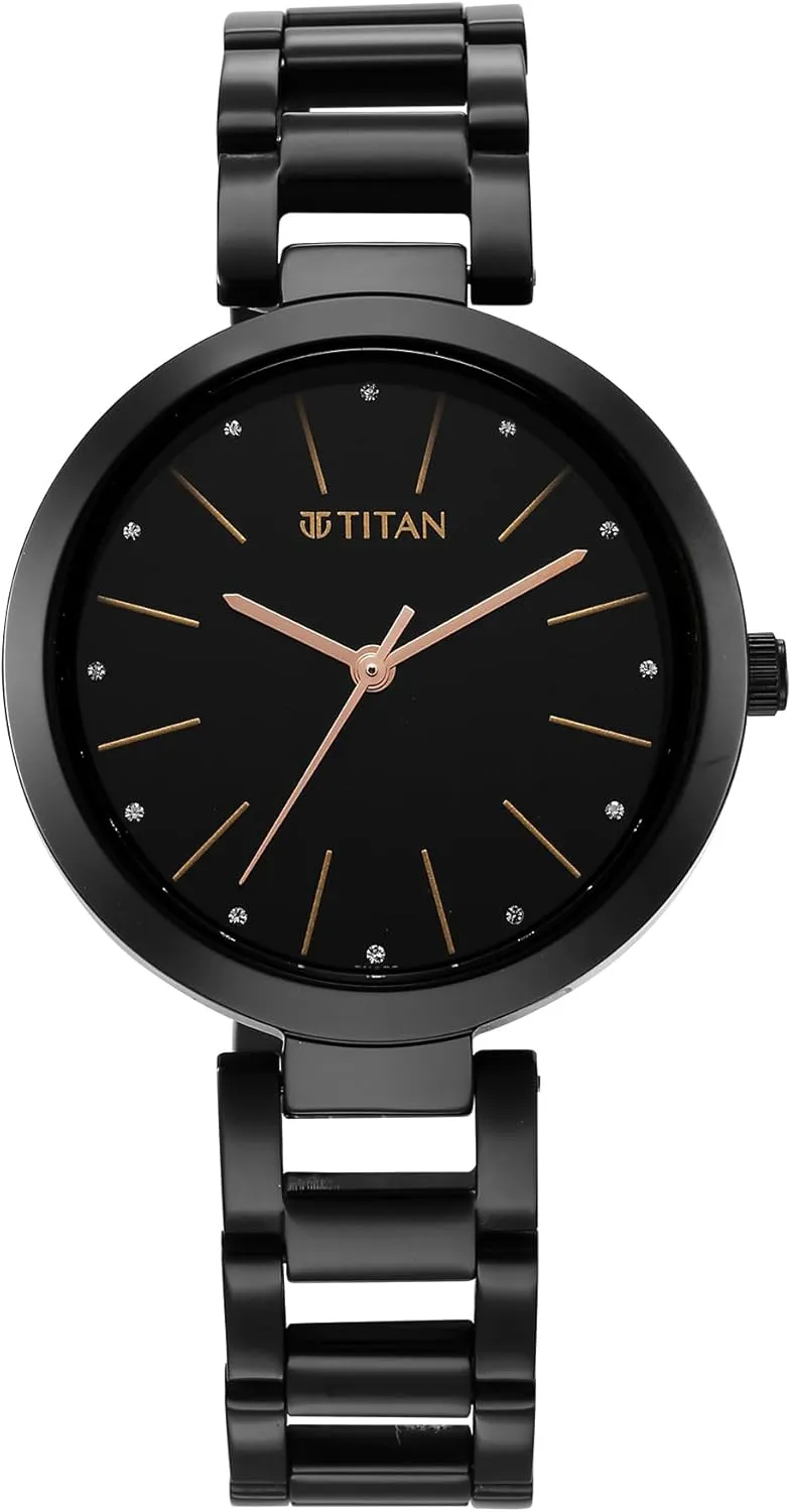 Black Stainless Steel Strap Watch for Women-NS2480NM01 Titan Workwear Quartz Analog Black affordable reiterate stratification hue Dial 