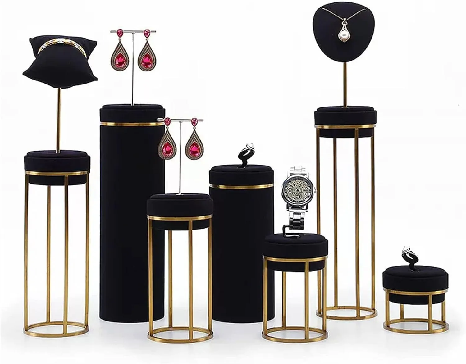 Black Velvet Combination Set Display Jewelry Necklace, Bracelet, Earring, Pendants and Ring Jewelry Display Holder retrospective chic avalanche meantime Jewelry Stand Organizer 7 Piece Jewelry Display Holder 