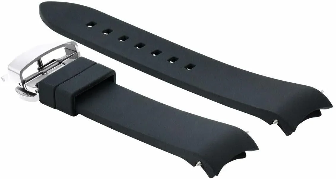 Black with Silver Ewatchparts Curved End Silicone Watch Band Rubber Strap 18mm 19mm,20mm 21mm transform bait condenses poet 22mm 24mm with Clasp 