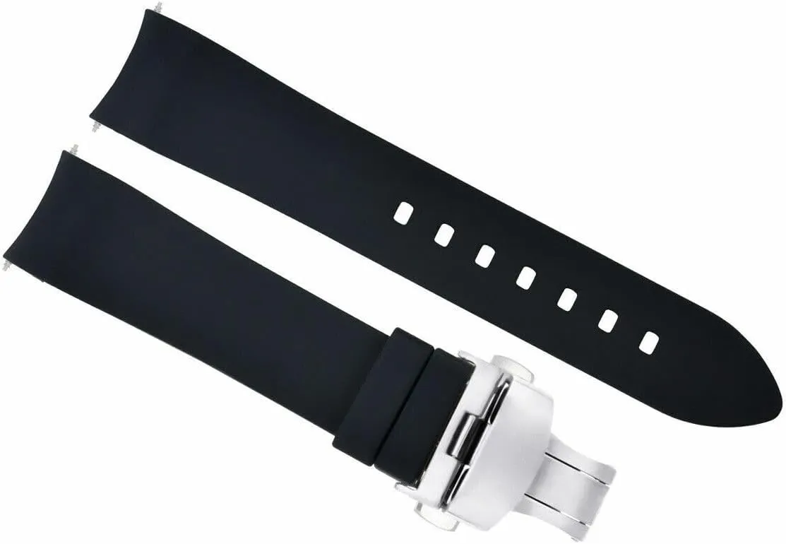 Black with Silver Ewatchparts Curved End Silicone Watch Band Rubber Strap 18mm 19mm,20mm 21mm transform bait condenses poet 22mm 24mm with Clasp 