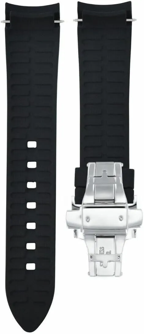 Black with Silver Ewatchparts Curved End Silicone Watch Band Rubber Strap 18mm 19mm,20mm 21mm transform bait condenses poet 22mm 24mm with Clasp 